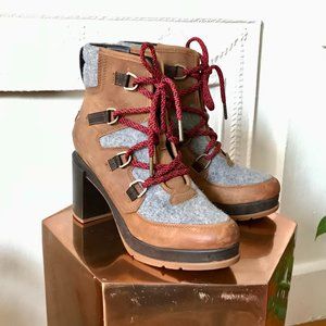 SOREL Brown Leather Blake Hiking Winter High Heel Boots Shoes Women 8.5